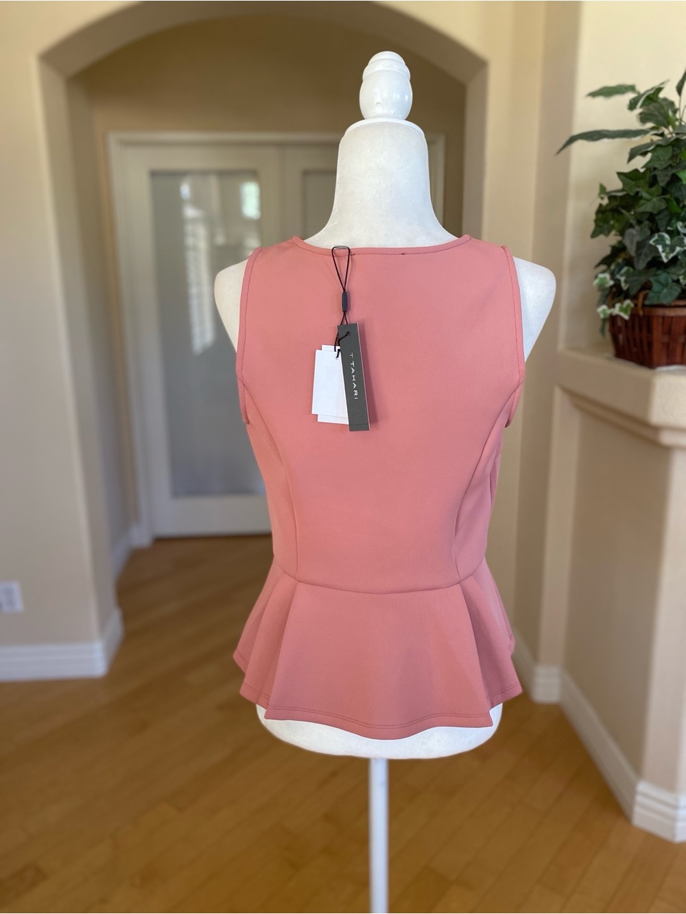 T Tahari Sleeveless Peplum Top in Dusty Rose